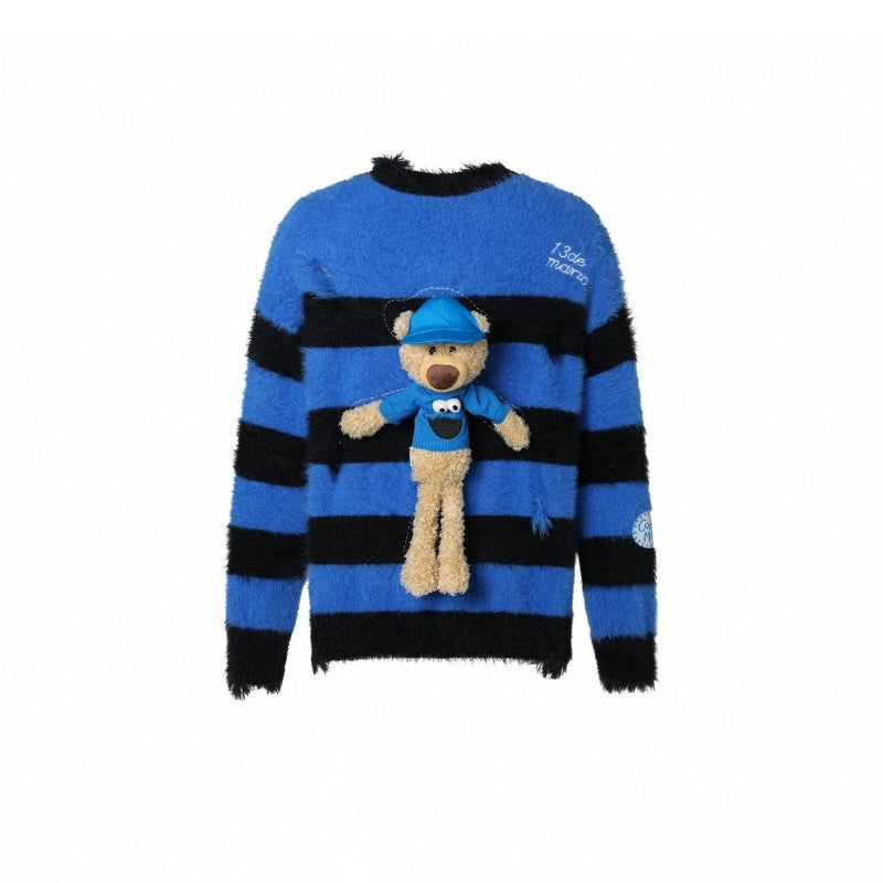 13DE MARZO x SESAME STREET Cookie Monster Bear Fur Stripe Sweater Dazzling Blue - Fixxshop