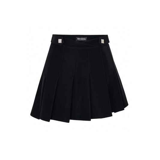 THREE QUARTERS Irregular Crystal Button Velvet Leather Skirt - Fixxshop