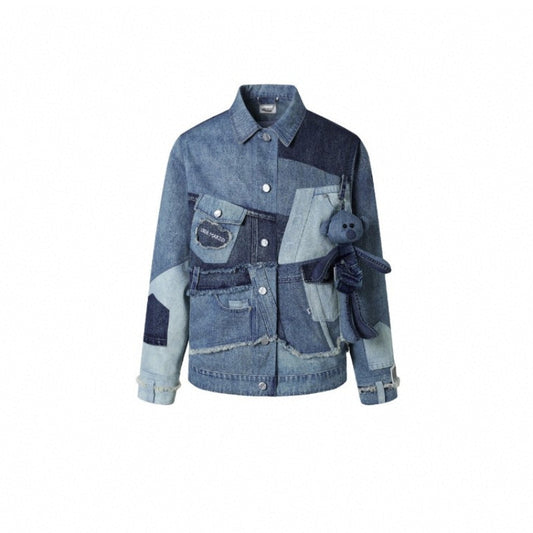 13DE MARZO Patchwork Denim Jacket Washed Blue - Fixxshop