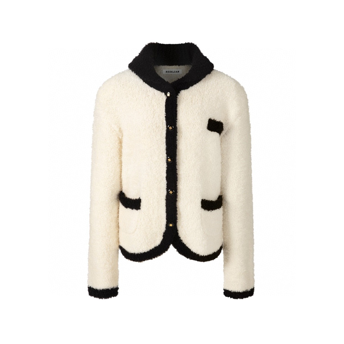 Herlian Color Blocked Oversize Fur Coat White