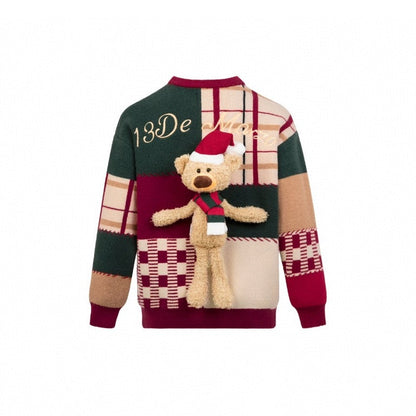 13DE MARZO Christmas Scarf Bear Plaid Sweater