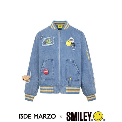 13De Marzo x Smiley Broken Pin Denim Jacket Milky Blue