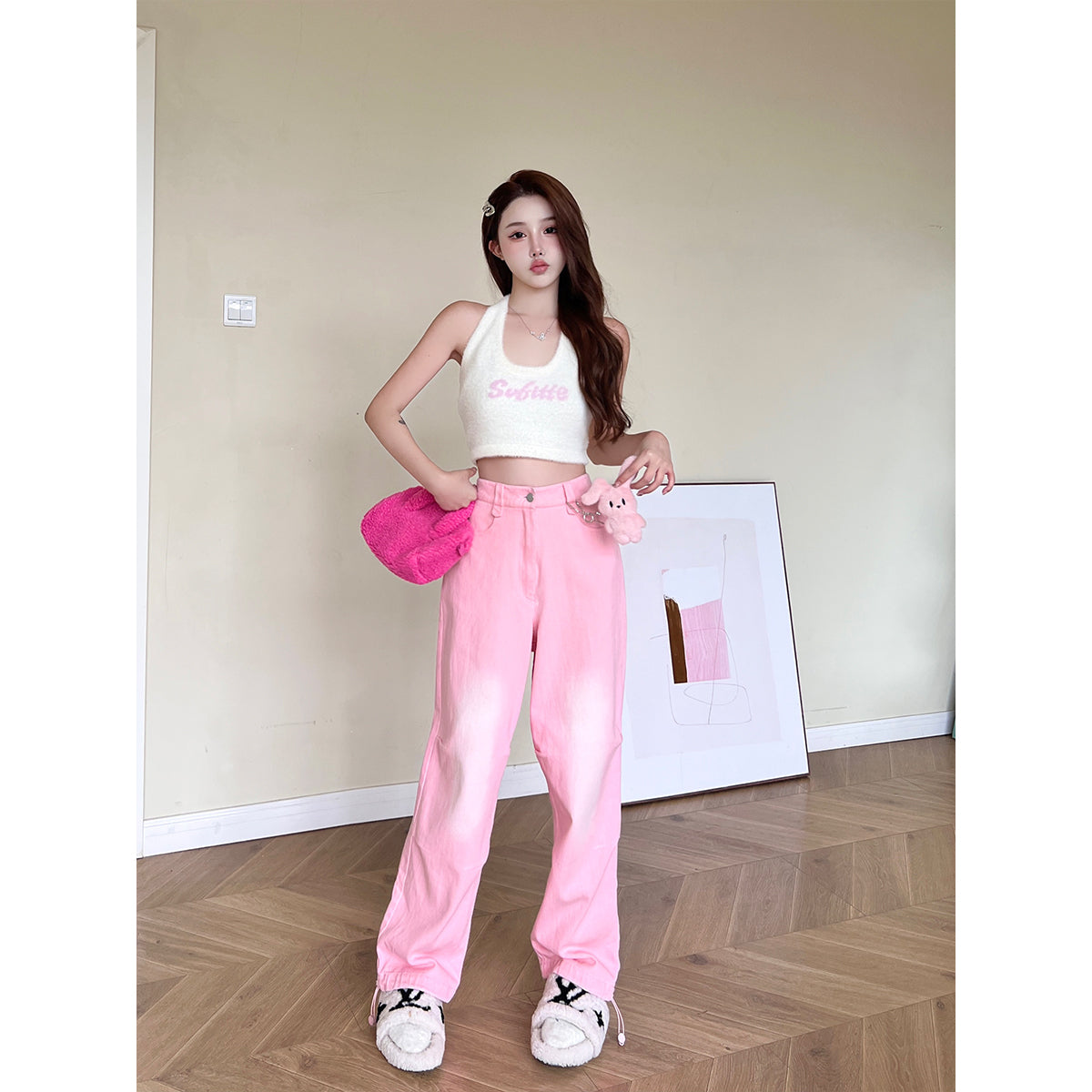 PLUSH CARGO PANTS - Pink