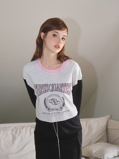 THREE QUARTERS Preppy Long Sleeve T-Shirt Black