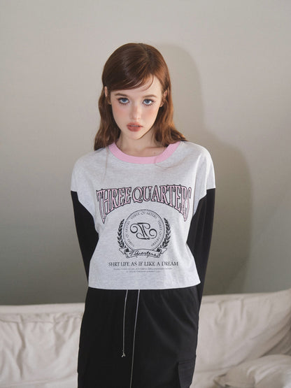 THREE QUARTERS Preppy Long Sleeve T-Shirt Black