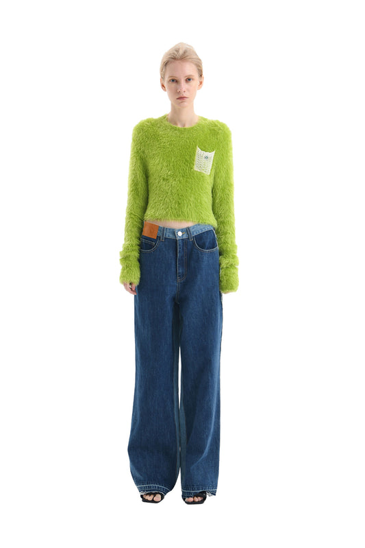 Ann Andelman Feather Yarn Pullover Sweater Green
