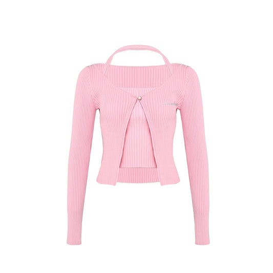 Ann Andelman Knitted Cardigan Set Pink