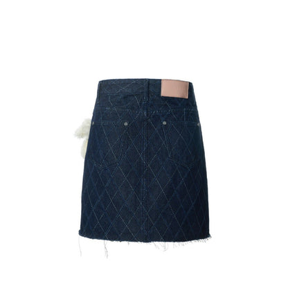 13DE MARZO Bear Diamond Check Denim Skirt Gibraltar Sea