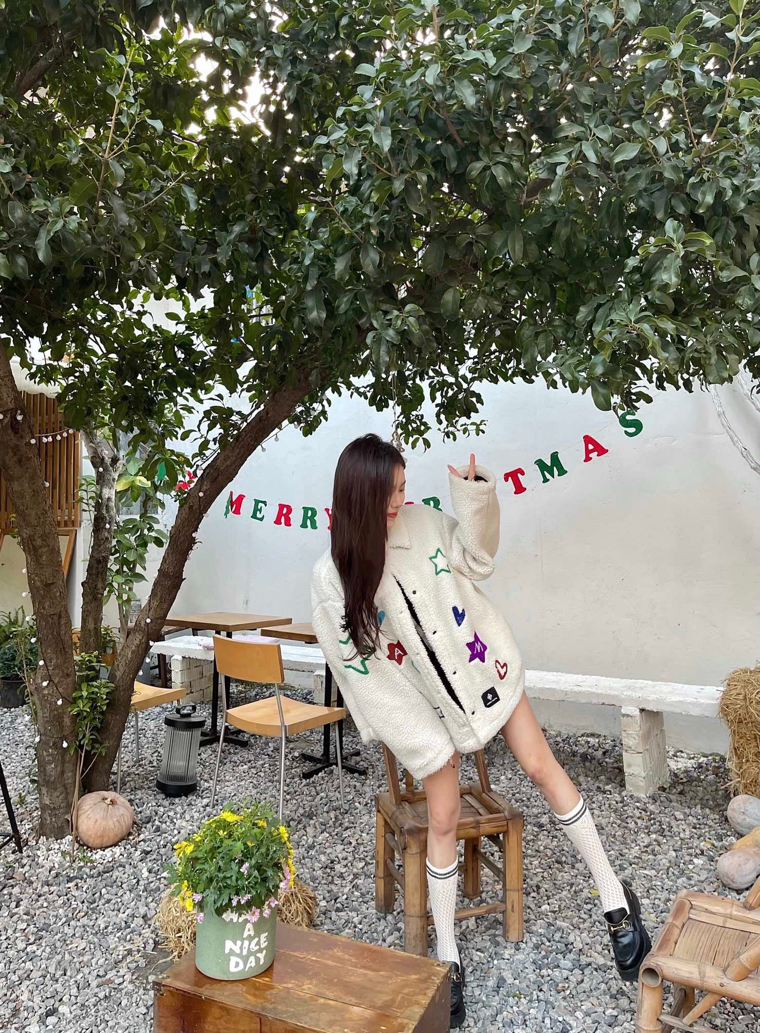 Andrea Martin Starry Love Embroidered Alphabet Fleece Jacket White –  Fixxshop