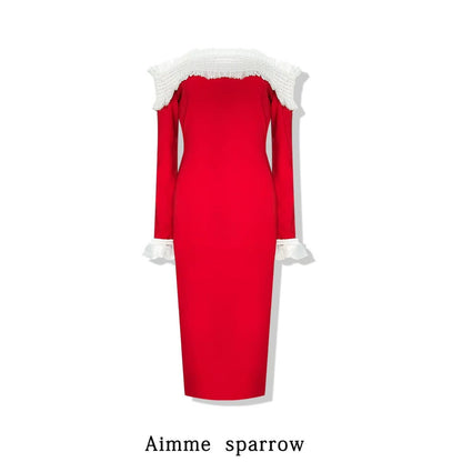 Aimme Sparrow Lace Strapless Dress Red