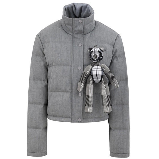 Charlie Luciano Panda Doll Puff Cropped Jacket Grey