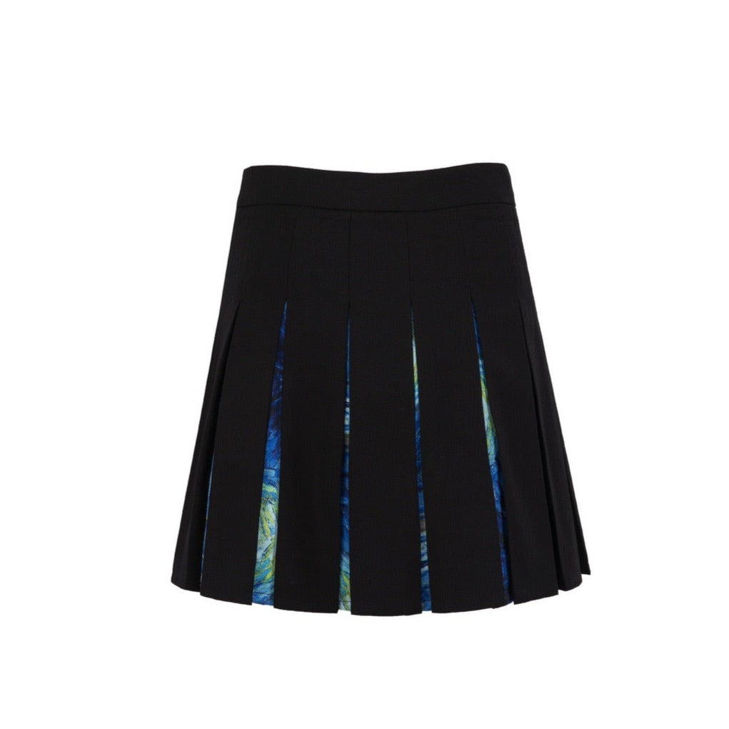 13DE MARZO Van Gogh Masterpiece Pleated Skirt Black