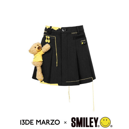 13De Marzo x Smiley Broken Suture Skirt Black