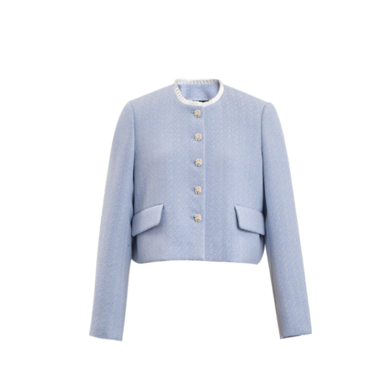Concise-White Tweed Short Coat and Skirt Haze Blue
