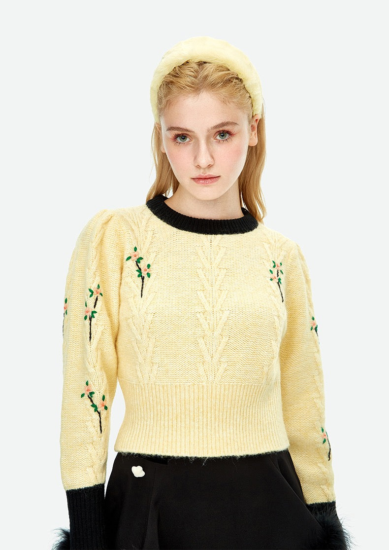 Herlian Cable Hand Embroidered Crewneck Sweater Yellow – Fixxshop