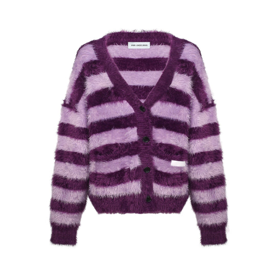 Ann Andelman Striped Wool Cardigan Purple