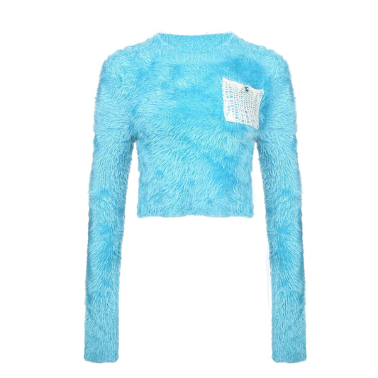 Ann Andelman Feather Yarn Pullover Sweater Blue