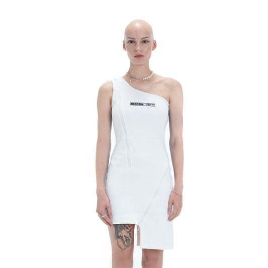 40 CREW 40 CREW x Fourtry White One Shoulder Zipper Knitted Dress | MADA IN CHINA