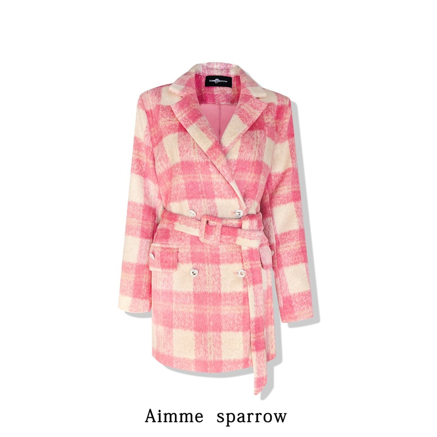 Aimme Sparrow Pink Plaid Lace Up Coat