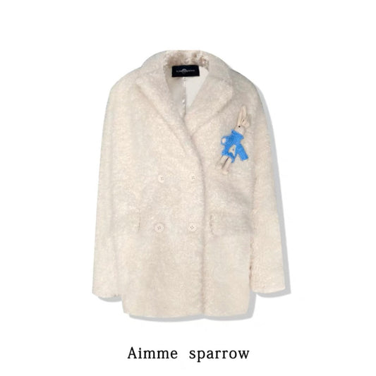Aimme Sparrow Rabbit Lapel Lamb Wool Coat