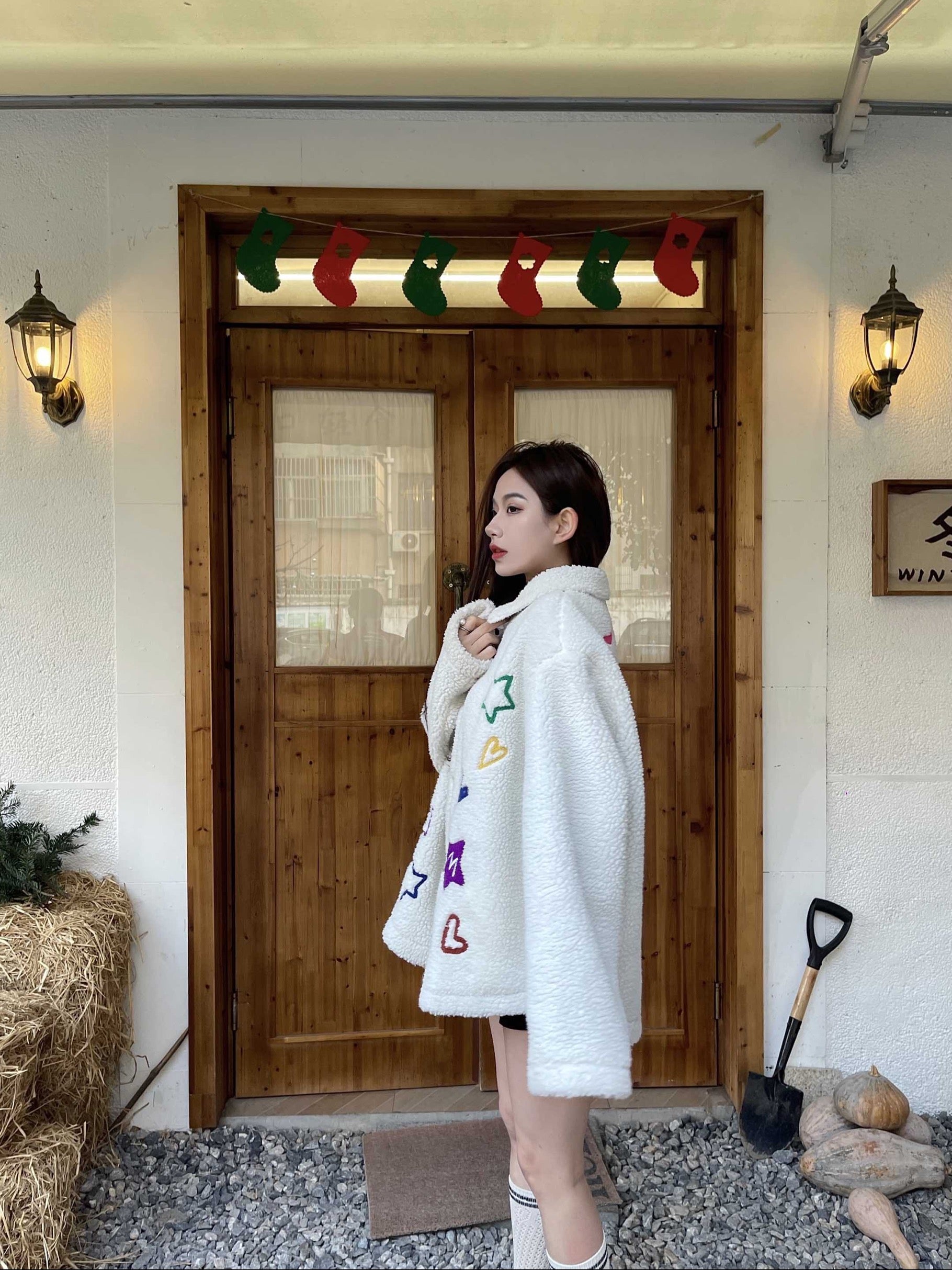 Andrea Martin Starry Love Embroidered Alphabet Fleece Jacket White –  Fixxshop