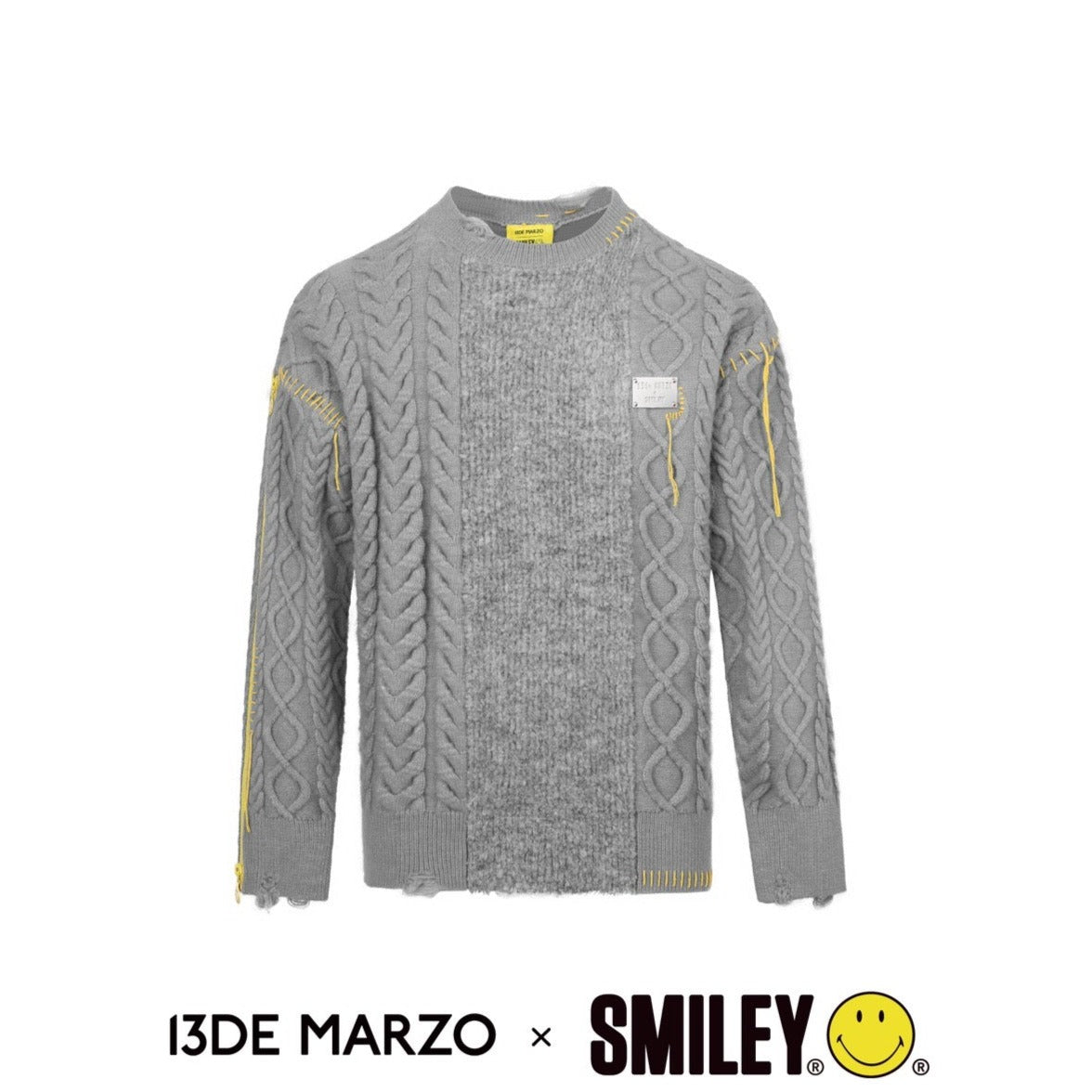 13De Marzo x Smiley Bear Sleeve Zip Knit Sweater Gray Violet