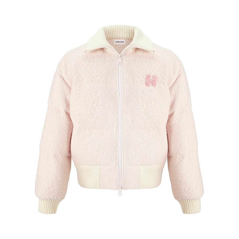 Patchwork Rib Jacket Herlian Rib Patchwork Embroidery Down Jacket Pink – Fixxshop