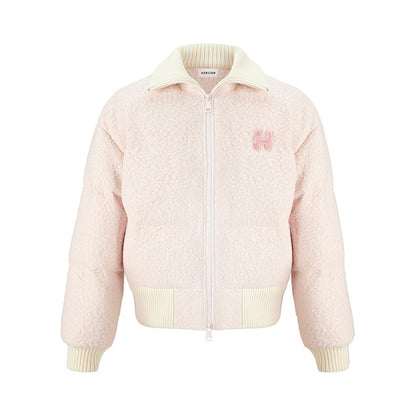 Herlian Rib Patchwork Embroidery Down Jacket Pink