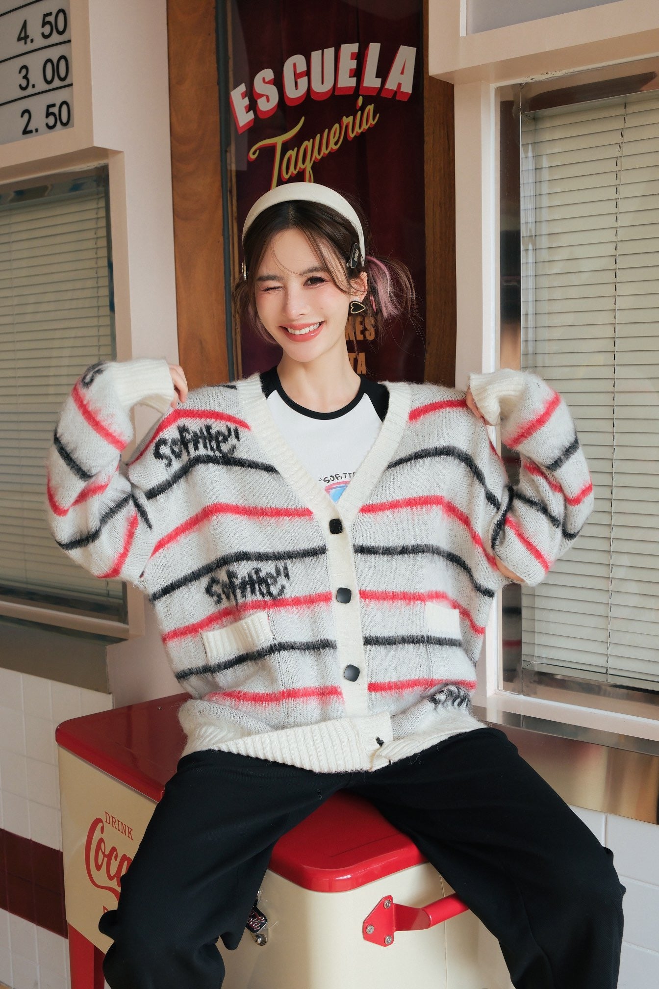 Sofitte Striped Logo Cardigan - Fixxshop