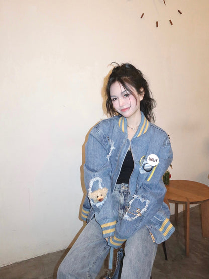 13De Marzo x Smiley Broken Pin Denim Jacket Milky Blue