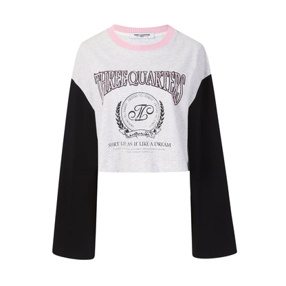 THREE QUARTERS Preppy Long Sleeve T-Shirt Black