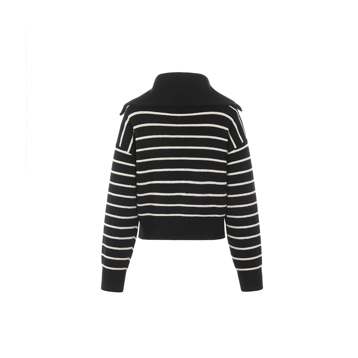 THREE QUARTERS Striped Sailor Collar Knit Sweater Black