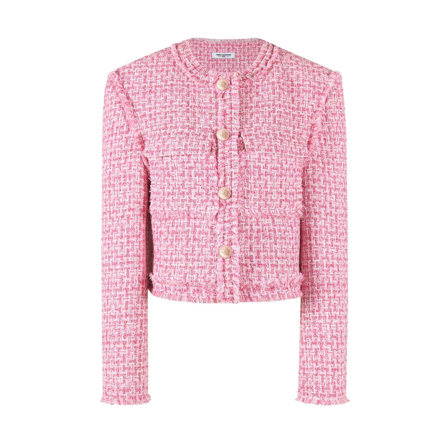 THREE QUARTERS Gold Buckle Tweed Jacket Pink