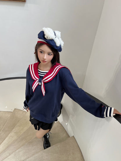 13DE MARZO Bear Sailor Sweater Estate Blue