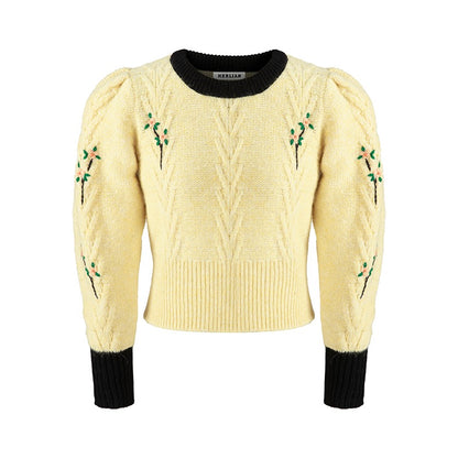 Herlian Cable Hand Embroidered Crewneck Sweater Yellow - Fixxshop