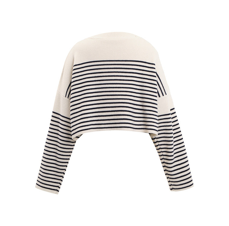 Concise-White LOGO Striped Knit Crop Sweater Blue