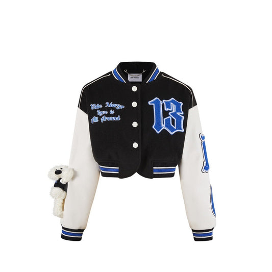 13DE MARZO Vintage Short Baseball Jacket Caviar