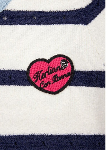 Herlian Heart Logo Striped Wool Knit Cardigan