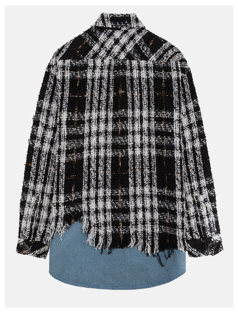 Tweed Patchwork Overshirt Black - Fixxshop