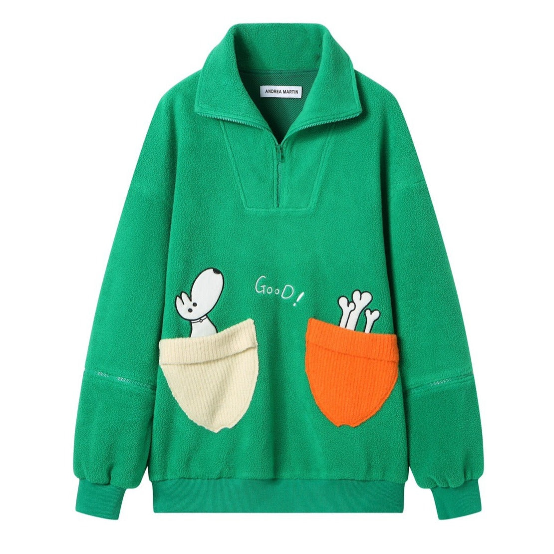Andrea Martin Knit Pocket Puppy Fleece Sweater Green