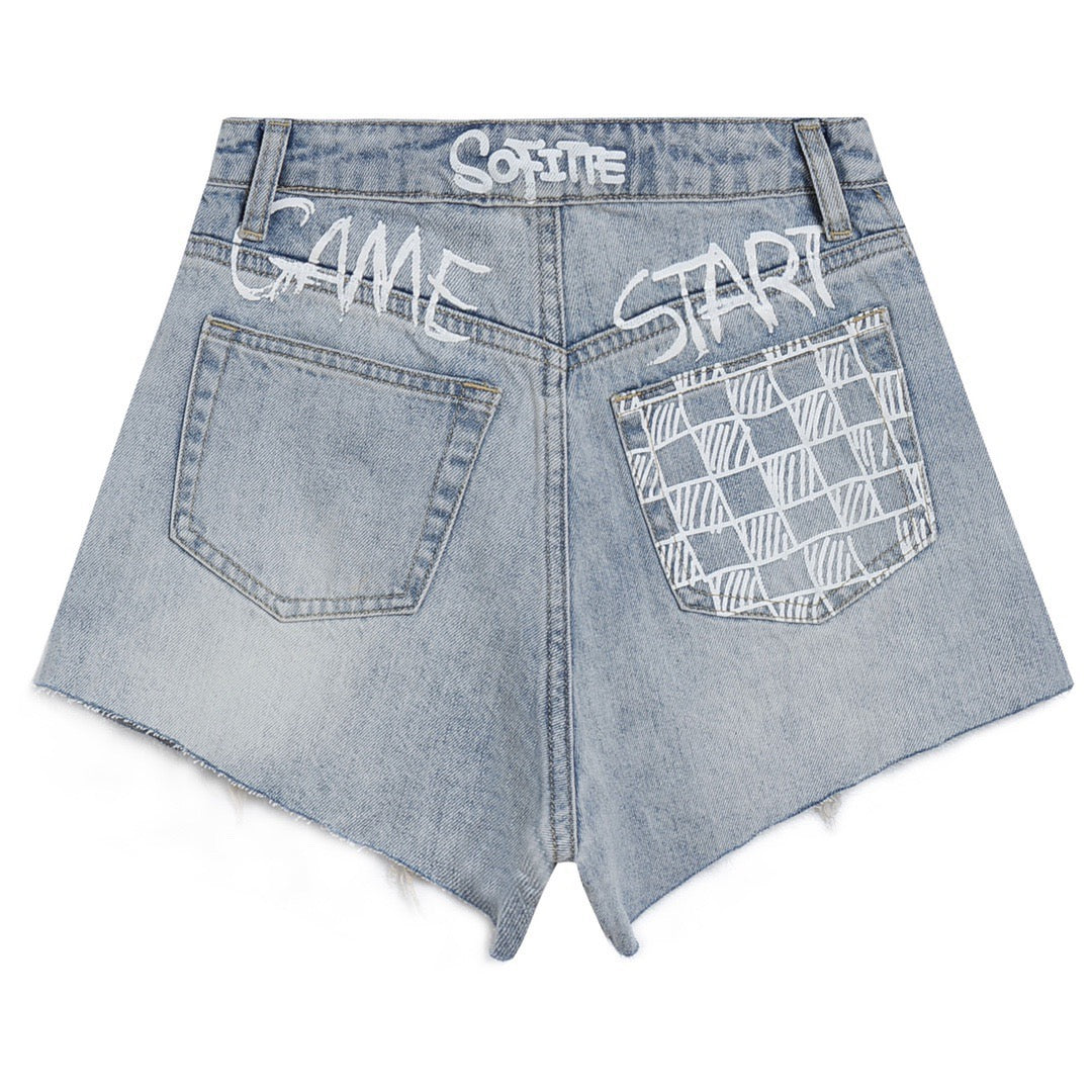 Sofitte Graffiti Painted Bunny Denim Short - Fixxshop