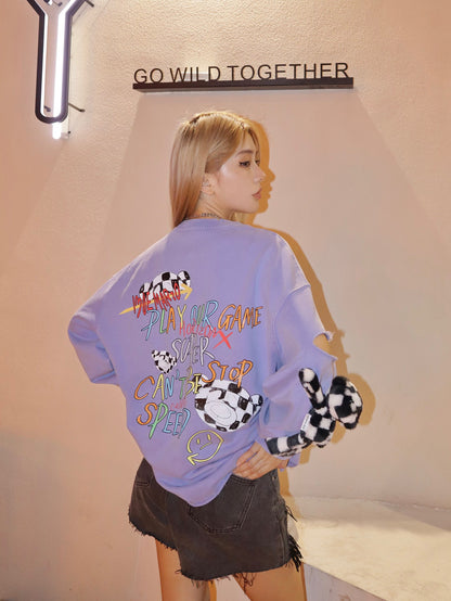 13DE MARZO Racing Graffiti Bear Washed Sweater Cosmic Sky