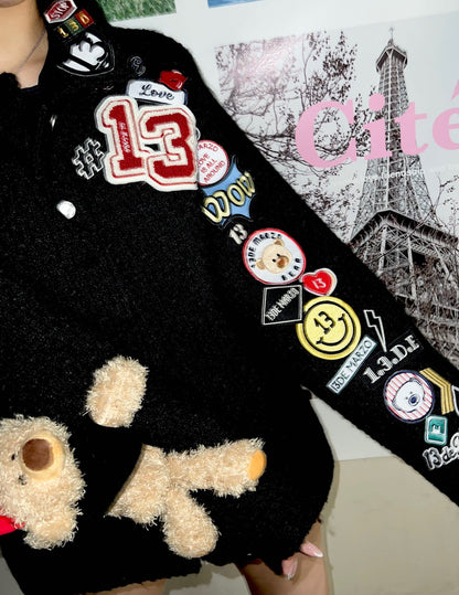 13DE MARZO Bear Badges Jacket Jet Black