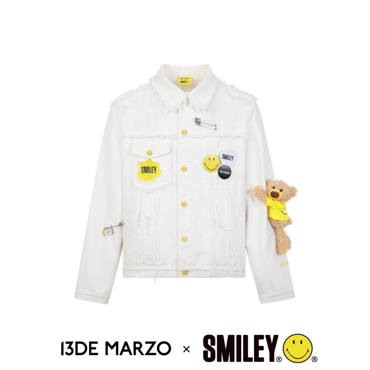 13De Marzo x Smiley Broken Suture Denim Jacket White