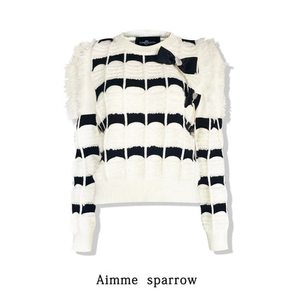 Aimme Sparrow Bow Tie Black and White Sweater