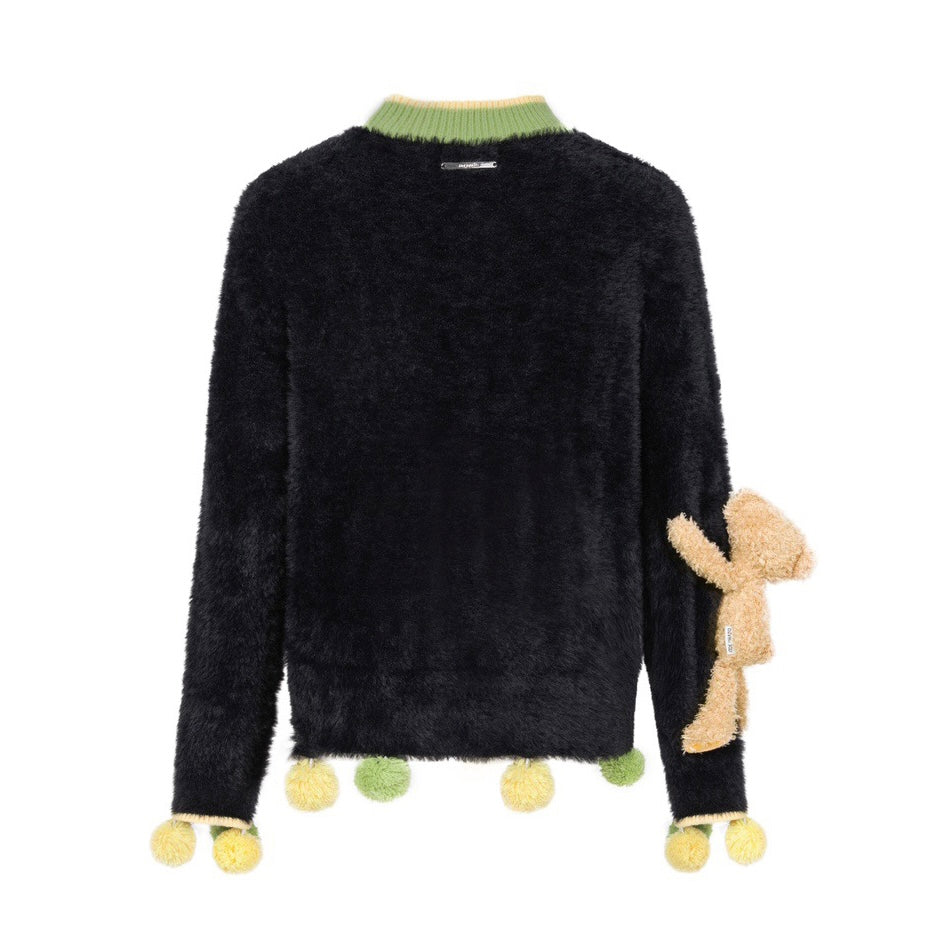 13DE MARZO Mohair Ball Sweater Black - Fixxshop