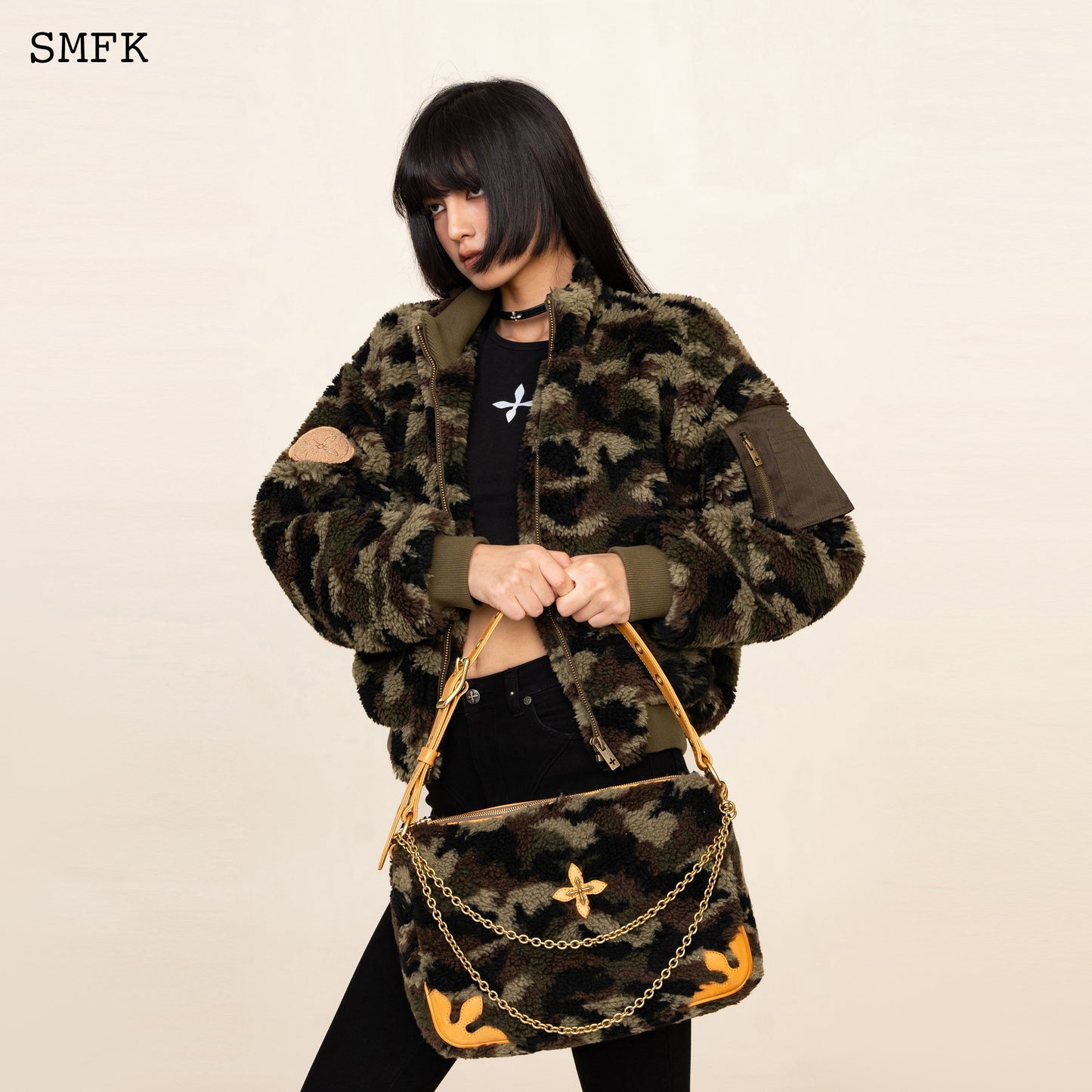 SMFK Compass Kitty Bag In Green Camouflage (Large)