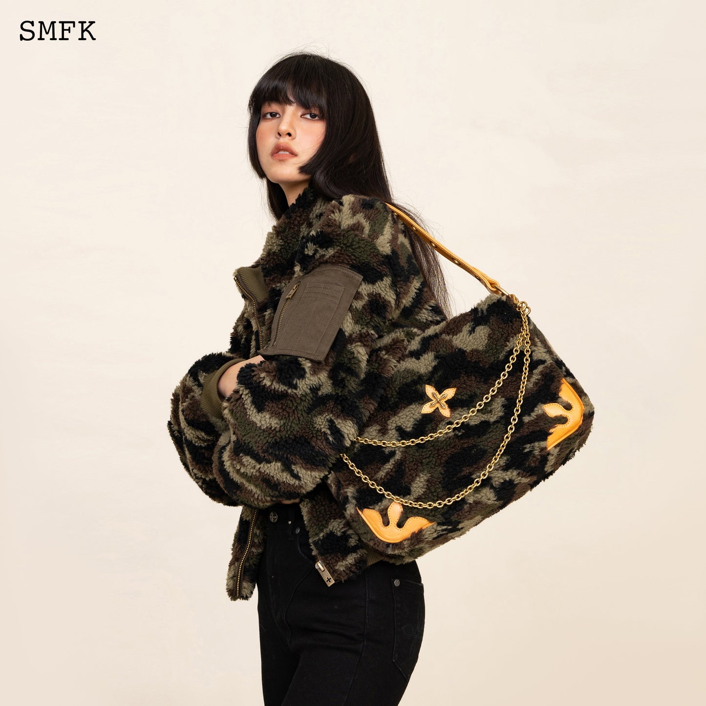 SMFK Compass Kitty Bag In Green Camouflage (Large)