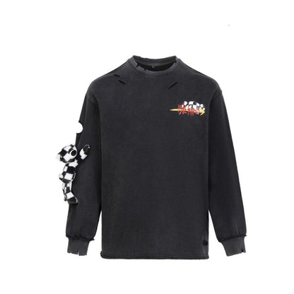 13DE MARZO Racing Graffiti Bear Washed Sweater Black