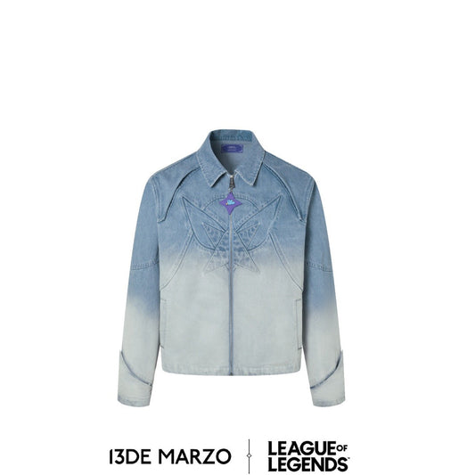 13DE MARZO x LEAGUE OF LEGENDS Washed Gradient Denim Jacket Blue Grotto